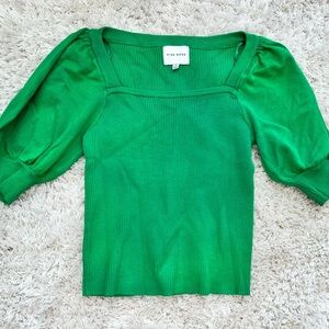 Womens Square Neck Green Knit Sweater Blouse Top Size Medium